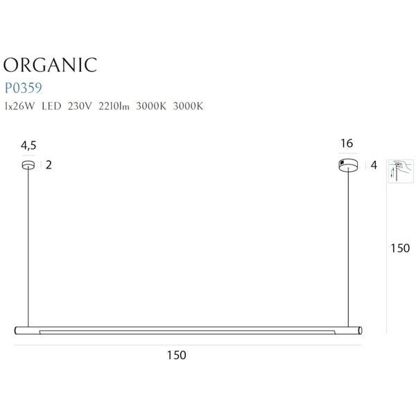 Podwieszana lampa ORGANIC HORIZON P0359 Maxlight LED 26W 3000K stal chrom