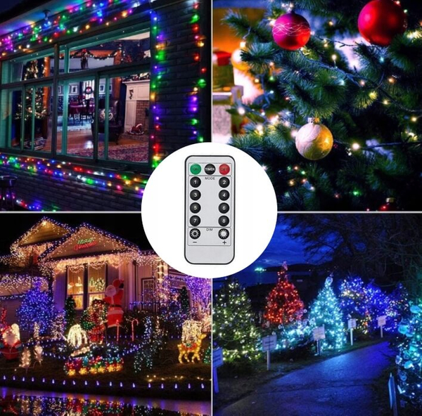 Świąteczna iluminacja z pilotem 300 LED 22,7m kolorowe