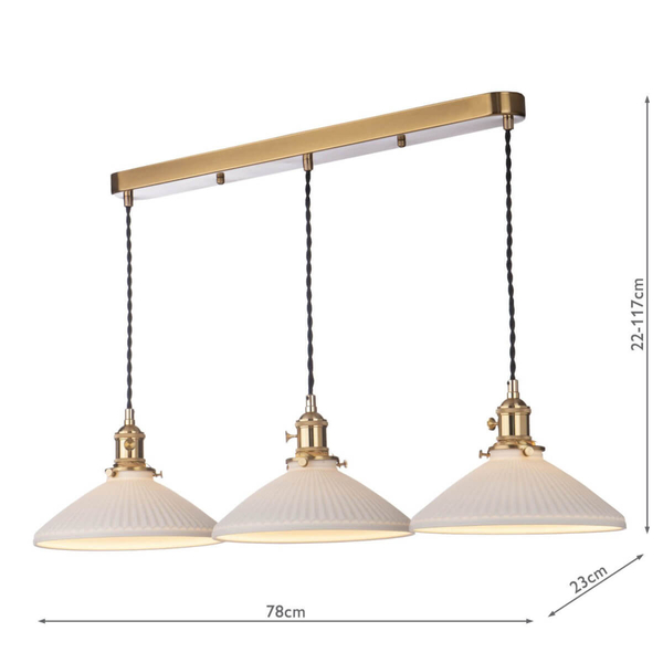 Wisząca lampa ceramiczna Hadano HAD3640-10 potrójna mosiądz biały