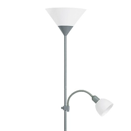 Nowoczesna lampa podłogowa Action stojąca do sypialni srebrna biała