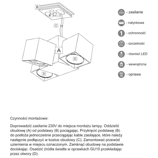 LAMPA sufitowa BIZEN 2246 Shilo metalowa OPRAWA reflektorowa czarna
