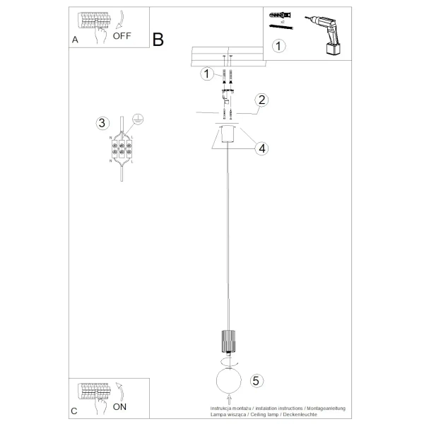 Wisząca lampa minimalistyczna HALO SL.1719 ryflowana kula beżowa