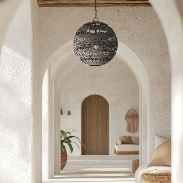 Ekologiczny żyrandol Lindendale QZ-LINDENDALE-P-WT okrągły rattan czarny