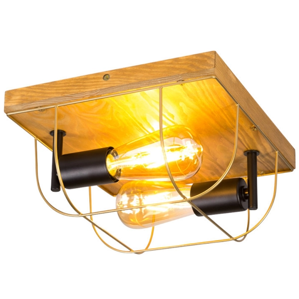 Industrialna lampa sufitowa NETUNO 92012251 druciana drewniana złota
