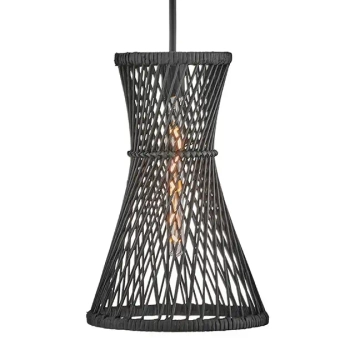 Ażurowa lampa wisząca Twyla QN-TWYLA-1P-BK tuba rattan czarny