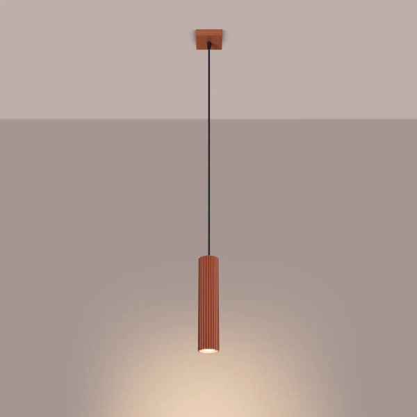 Podłużna lampa wisząca KARBON SL.1630 tuba ryflowana terakota