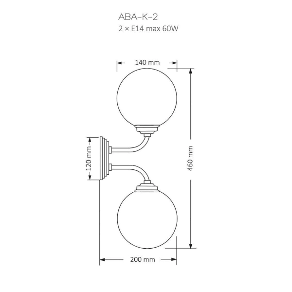 Podwójna lampa ścienna Abano ABA-K-2 (ZM) kula szklana biała mosiądz
