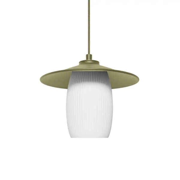 Nowoczesna wisząca lampa Jingu JNA11414P0 ryflowany klosz oliwkowy