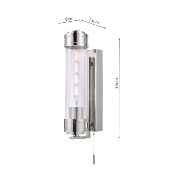 Szklana lampa ścienna Tommaso TOM0738 do łazienki tuba IP44 nikiel