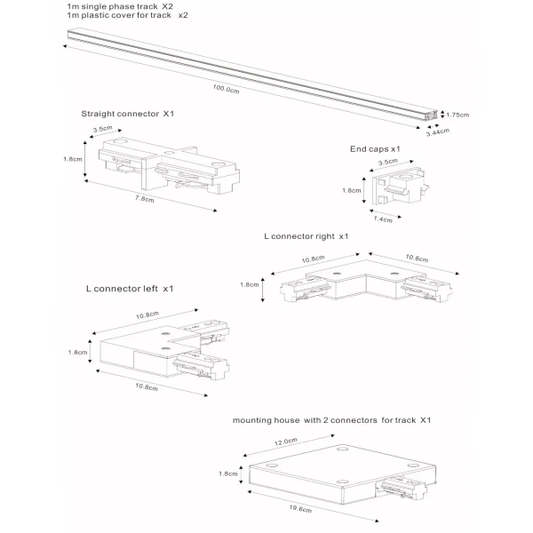 Podstawowy zestaw szynowy Track 09950/00/30 Lucide 1-fazowy czarny