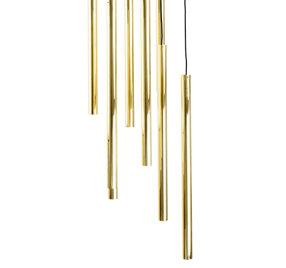 Lampa wisząca AKADI 0136 metalowa tuby zwis kaskada czarny złoty