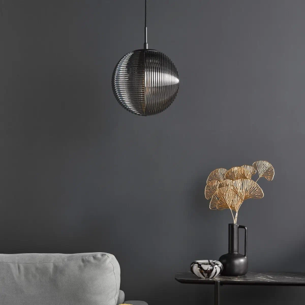 Kulista wisząca lampa Evander EVA0122 kula czarna przydymiona