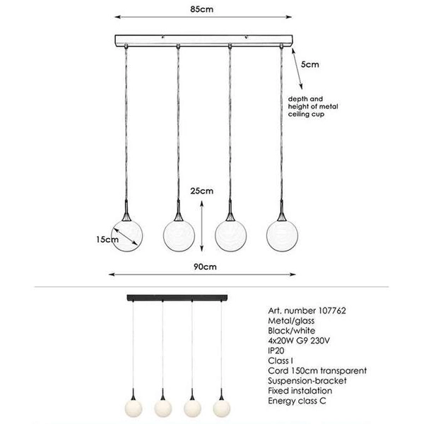 LAMPA wisząca QUATTRO 107762 Markslojd listwa OPRAWA szklane kule balls czarne białe