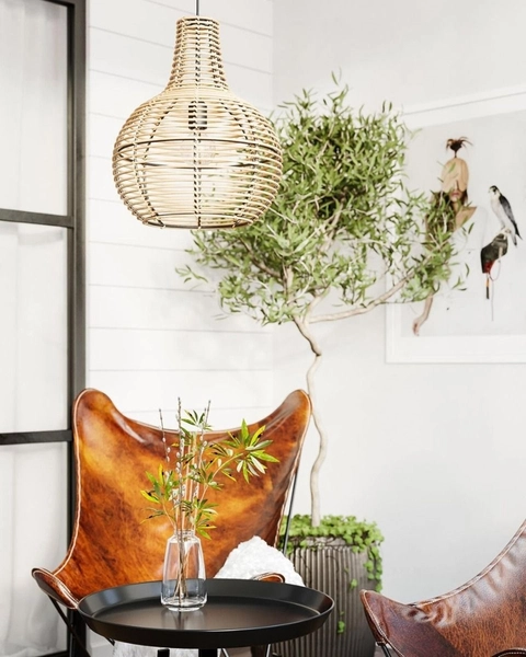 Kulista lampa wisząca Granada rattanowy zwis boho nad stół