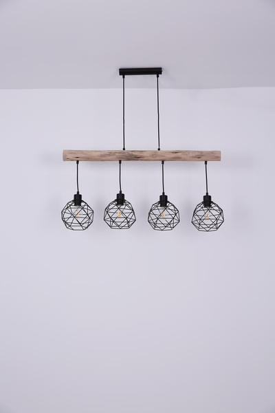 Lampa wisząca Theodor 154 16-4 druciana czarna drewniana