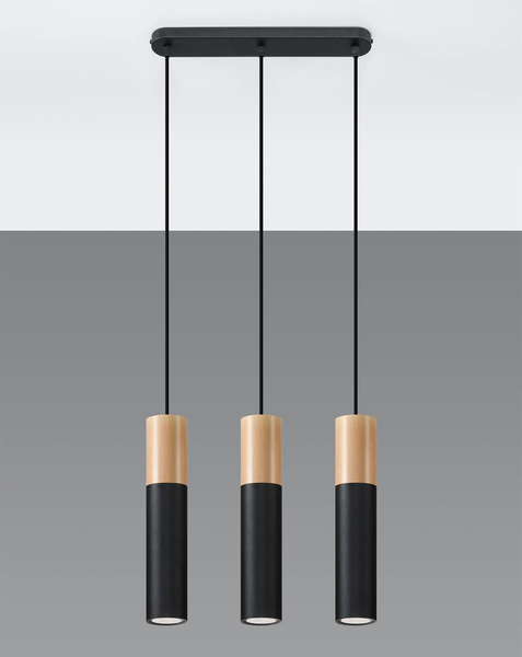 Wisząca LAMPA skandynawska SL.0634 metalowa OPRAWA hygge ZWIS tuby drewniane czarne