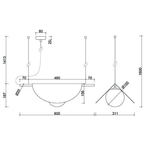 Metalowa lampa wisząca Sallo SAA111P0 szklana kula biała