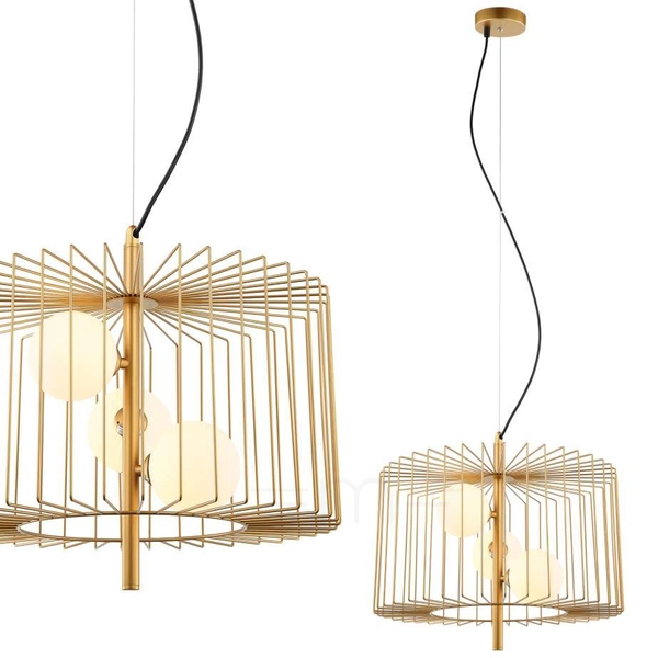 Lampa wisząca DAREN MDM-3937/3 GD druciana klatka metalowa złota