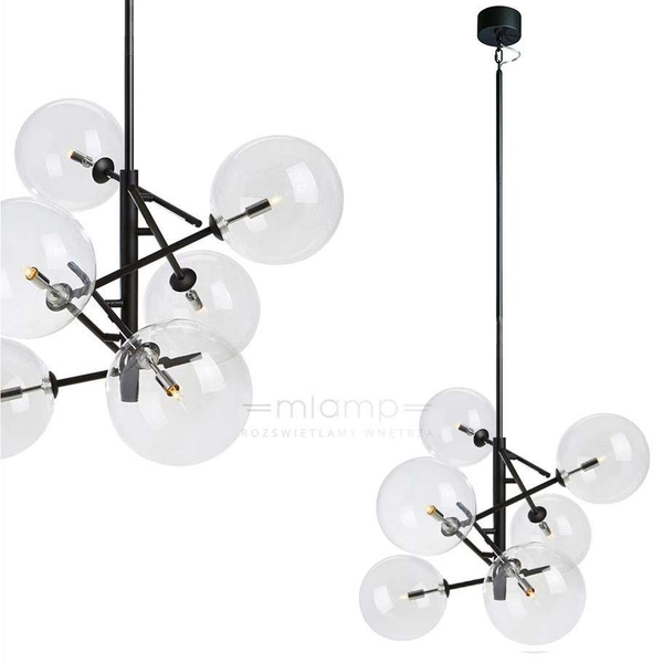Wisząca LAMPA hygge ANDREW 107748 Markslojd szklana OPRAWA molekuły bubbles kule balls sticks czarne przezroczyste