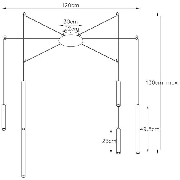 Lampa wisząca LORENZ 74403/06/30 Lucide metalowa tuby LED 24W 3000K czarny