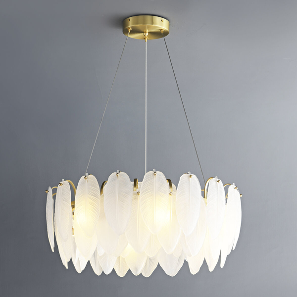 Lampa wisząca glamour PIUMA ST-6289-6 Step do jadalni biała mosiądz