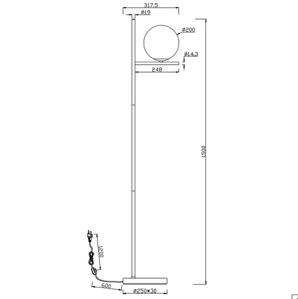 Modernistyczna LAMPA podłogowa NYXIS DL108402000 Trio metalowa OPRAWA stojąca szklana kula mosiądz biała