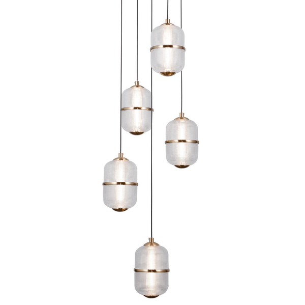Szklana lampa wisząca Alani PND-34375-5-HBR LED 140W 3000K nad stół złoty