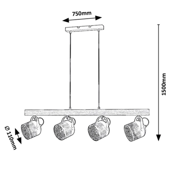 Drewniana lampa wisząca Rotem 3300 belka do kuchni nad wyspę czarna