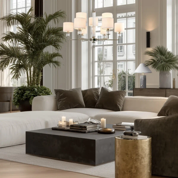 Żyrandol do salonu SUTTON P09422NI-WH klasyczny biały nikiel