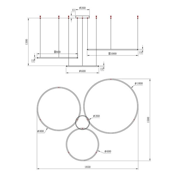 Podwieszana lampa Saturno ML0846 Milagro LED 100W 4000K pierścienie czarny