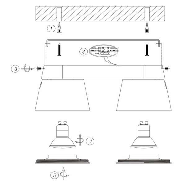 2-punktowa lampa sufitowa Trigono czarne reflektory do holu