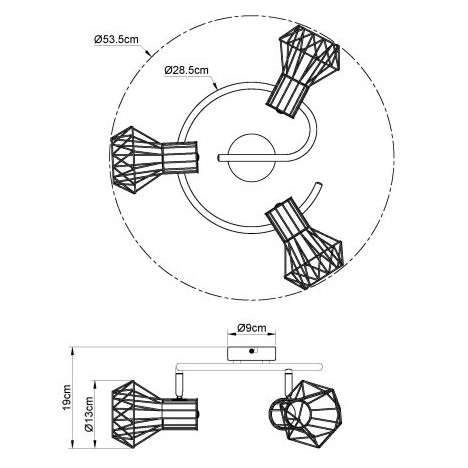 Druciana LAMPA sufitowa PRISKA 54017-3 Globo metalowa OPRAWA plafon industrialne reflektorki spirala czarna