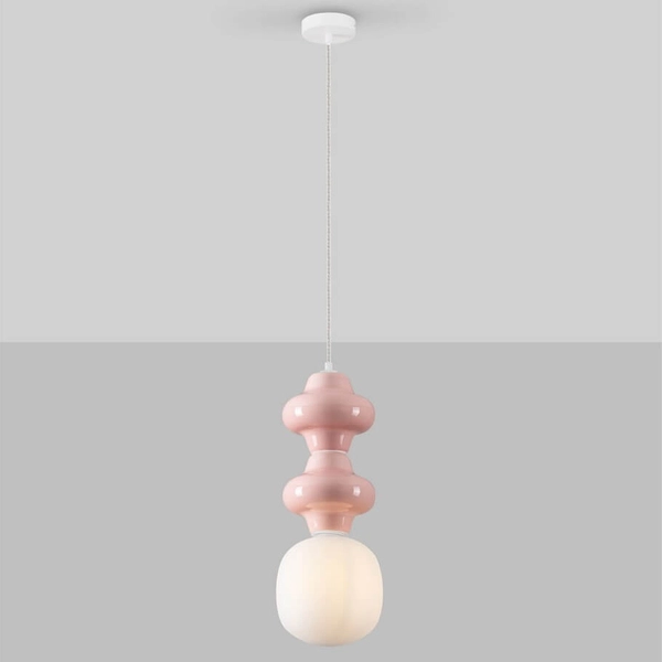 Wisząca lampa ceramiczna VILROSA LE44561 nad stół różowa biała