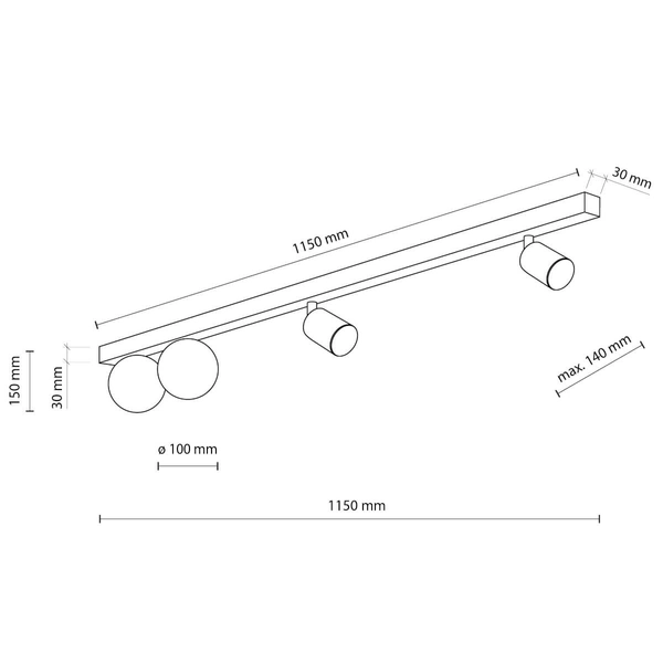Nasufitowa lampa na belce Vox 10002 tubki balls czarna biała