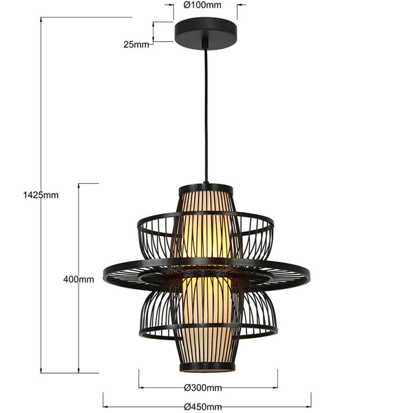Ratanowa lampa wisząca Astra LP-3110/1P BK japandi boho czarna
