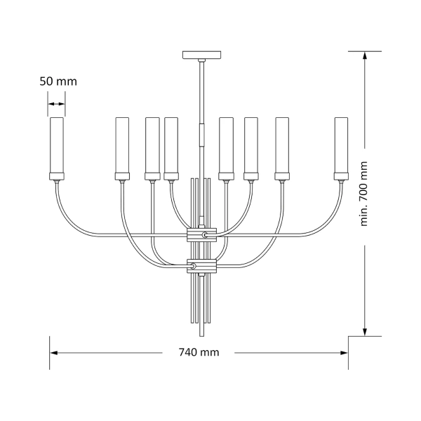 Żyrandol do salonu Mussa MUS-ZW-8 (N) podłużne tuby białe nikiel