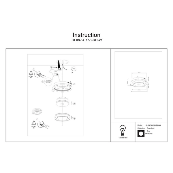 Salonowa lampa wpuszczana Orlo DL087-GX53-RD-W Maytoni krągła biały