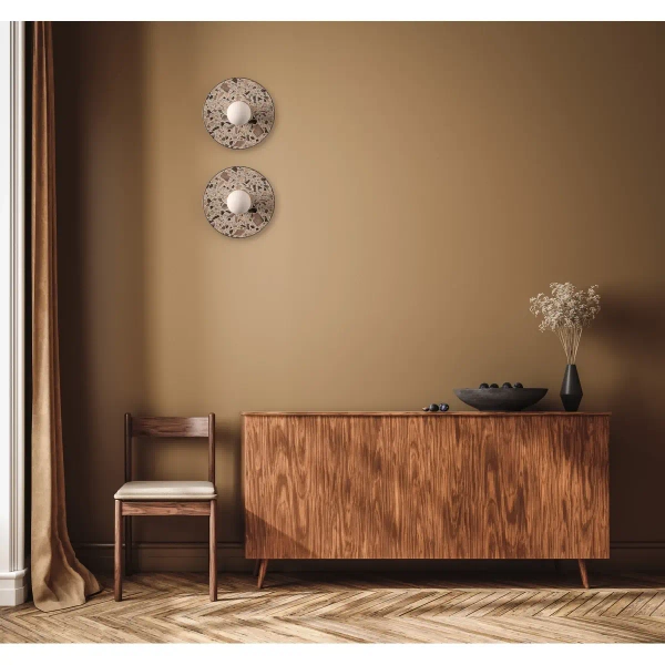 Okrągła lampa ścienna LEGRA 21414107 lastriko IP44 drewniana biała kremowa