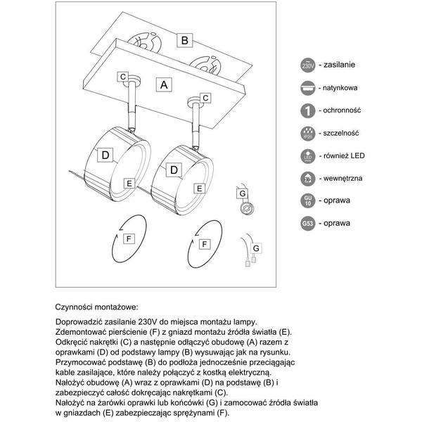 Plafon LAMPA sufitowa FUSSA 2219 Shilo metalowa OPRAWA reflektorowa SPOT regulowany jerry czarny