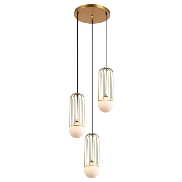 LAMPA wisząca SIMON MDM-3938/3 GD Italux druciana OPRAWA metalowa ZWIS szklane kule balls KASKADA klatki loft złote
