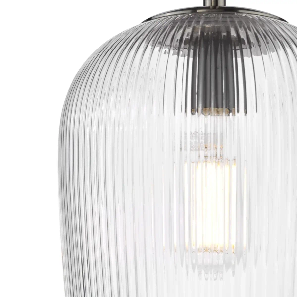 Ryflowana lampa wisząca Abrielle ABR0108 szklany owalny nikiel