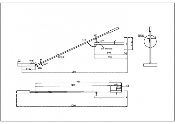 Lampa ścienna Fad MOD070WL-L6B3K lupa regulowana czarna
