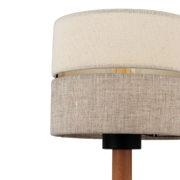 Stołowa nocna lampka Eco 5596 lniany abażur sosna beżowy czarny