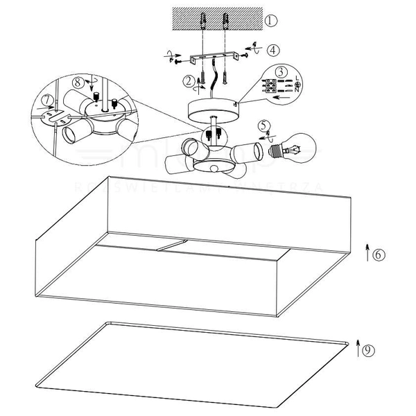 Plafon LAMPA sufitowa EMBASSY 603800487 Trio kwadratowa OPRAWA abażurowa szara