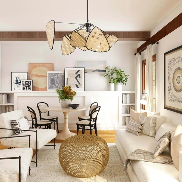 Wisząca lampa boho Natura ST-DN1350-10 Step regulowana ratan beżowy czarny