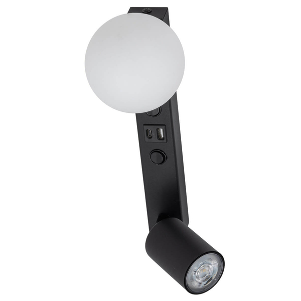 Kinkiet naścienny z ładowarką USB Vox 10152 bańka regulowany czarny biały