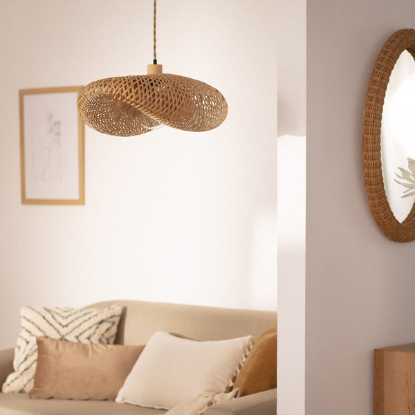 Wisząca lampa japandi Ponti ABR-LWPP1-E27 Abruzzo nad stół bambus brązowy