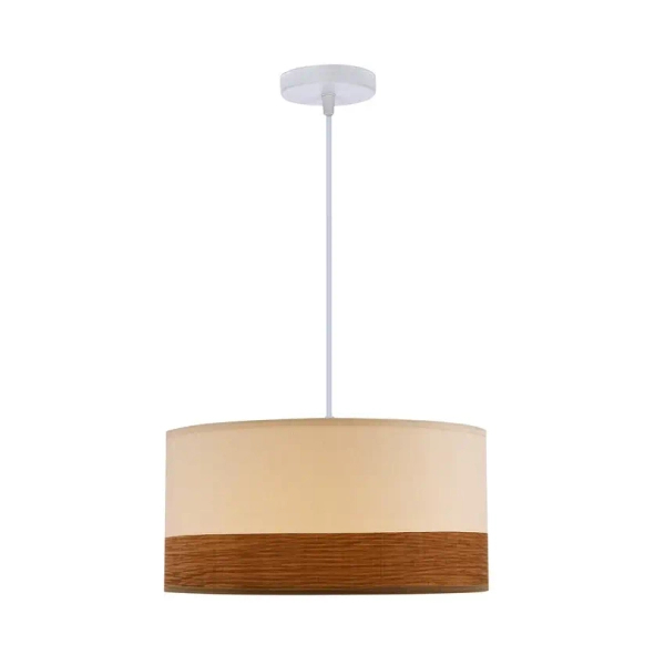 Wisząca lampa nad stół Bianco 31-17536 materiałowa biały drewniany