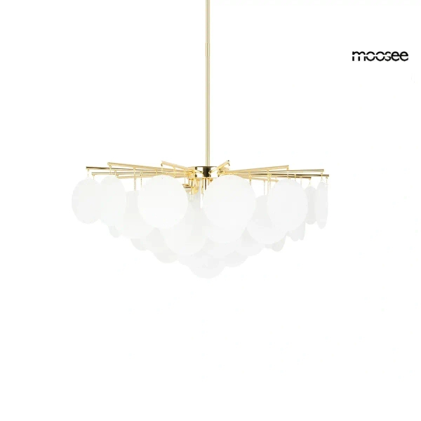 Szklana wisząca lampa SUONO złota biała MSE1501100567 6xE14 glamour