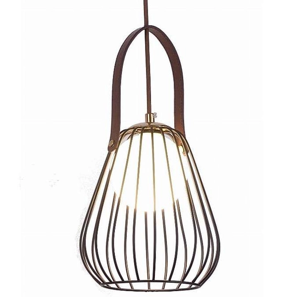 LAMPA wisząca BACOLI LP-1212/1PS BK Light Prestige metalowa OPRAWA druciana klatka zwis na skórzanym pasku czarny